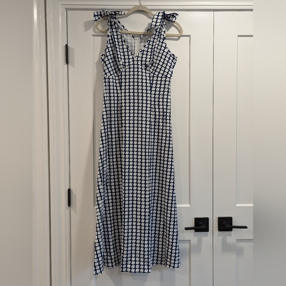 SHEIN women's v-neck empire waist blue and white sleeveless formal dress NEW! - Picture 1 of 7